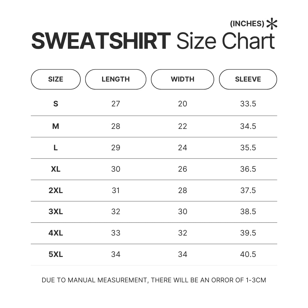 Sweatshirt Size Chart - Mortal Kombat UK Shop