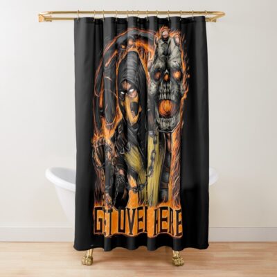 Mortal Kombat Scorpion Get Over Here Shower Curtain