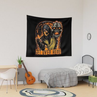Mortal Kombat Scorpion Get Over Here Tapestry
