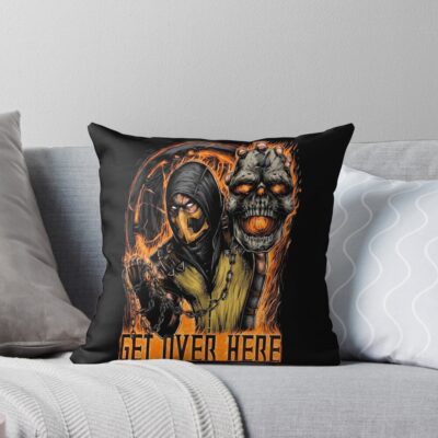 Mortal Kombat Scorpion Get Over Here Throw Pillow